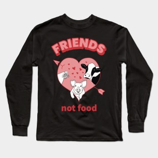 Friends not food quote with cute chicken, pig, and cow cartoons Long Sleeve T-Shirt